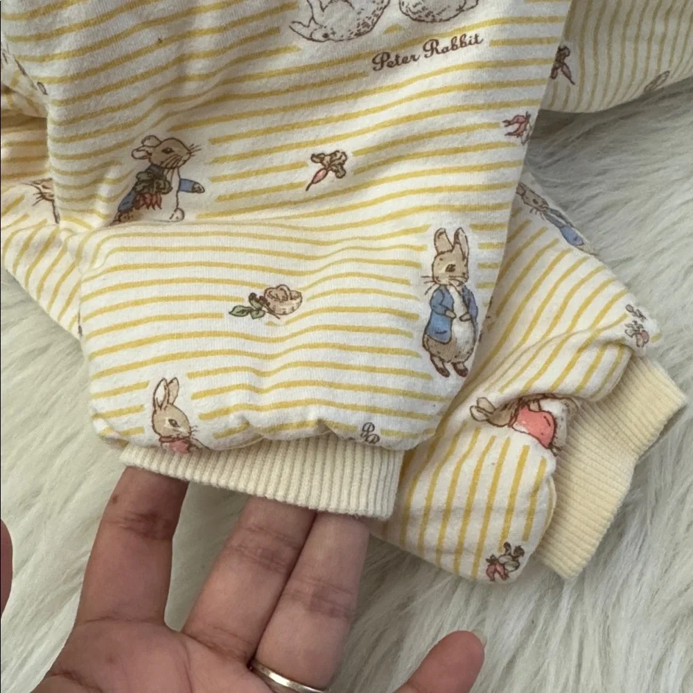 Peter Rabbit Beatrice Potter Quilted Striped Yellow Rabbit Print Kimono Wrap 6M